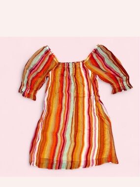 Cream Off Shoulder Stripe Mini Dress Size 36 Boho Cottagecore Indie Colorful